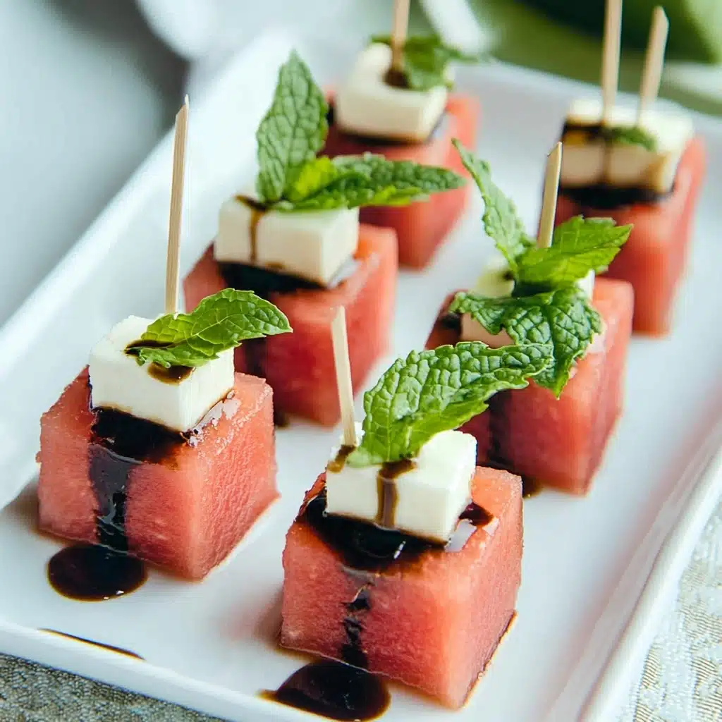 Easy Watermelon Feta Skewers with Fresh Mint and Balsamic Glaze Recipe - Recipe Image