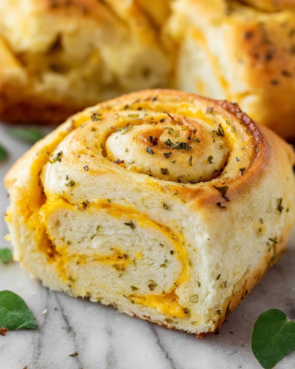 The image shows a close-up of soft, golden brown rolls arranged closely together on a dark wire rack over a white marbled surface. Each roll displays multiple layers of dough spiraled tightly, with some layers showing hints of green herbs and melted butter glistening on top. One roll is partially broken apart, revealing the soft, flaky, and slightly crumbly texture inside. A woman's hand is about to pick up one roll, enhancing the warm, inviting scene. A white plate with a broken piece of roll sits in the lower left corner, and a grey cloth is casually folded nearby. Photo taken with an iphone --ar 4:5 --v 7