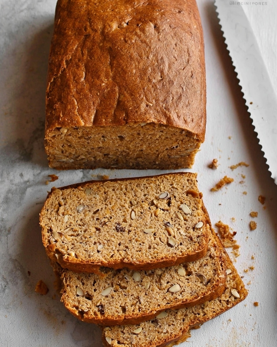 A golden-brown loaf cake with a rough, cracked top crust is shown cooling on a black wire rack. The cake has a dense texture with slight unevenness on the top surface and a few small, darker spots indicating pieces inside. The sides of the cake are smooth with a firm edge and a warm brown color. The background is a white marbled texture. Photo taken with an iphone --ar 4:5 --v 7