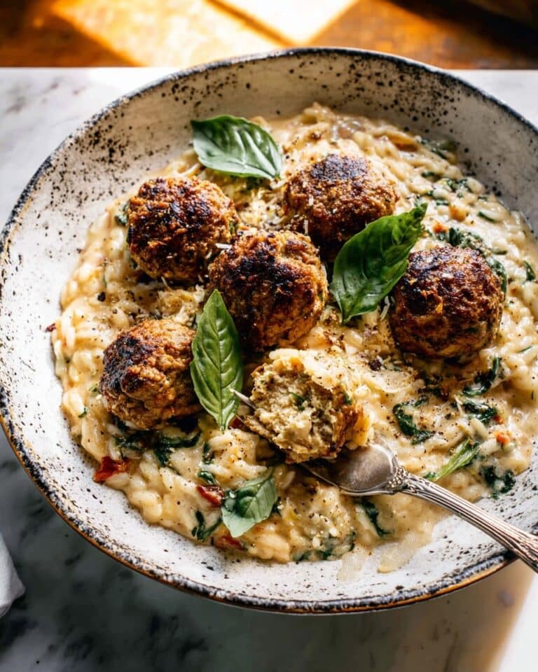 Crockpot Garlic Butter Chicken Meatballs with Creamy Orzo Recipe