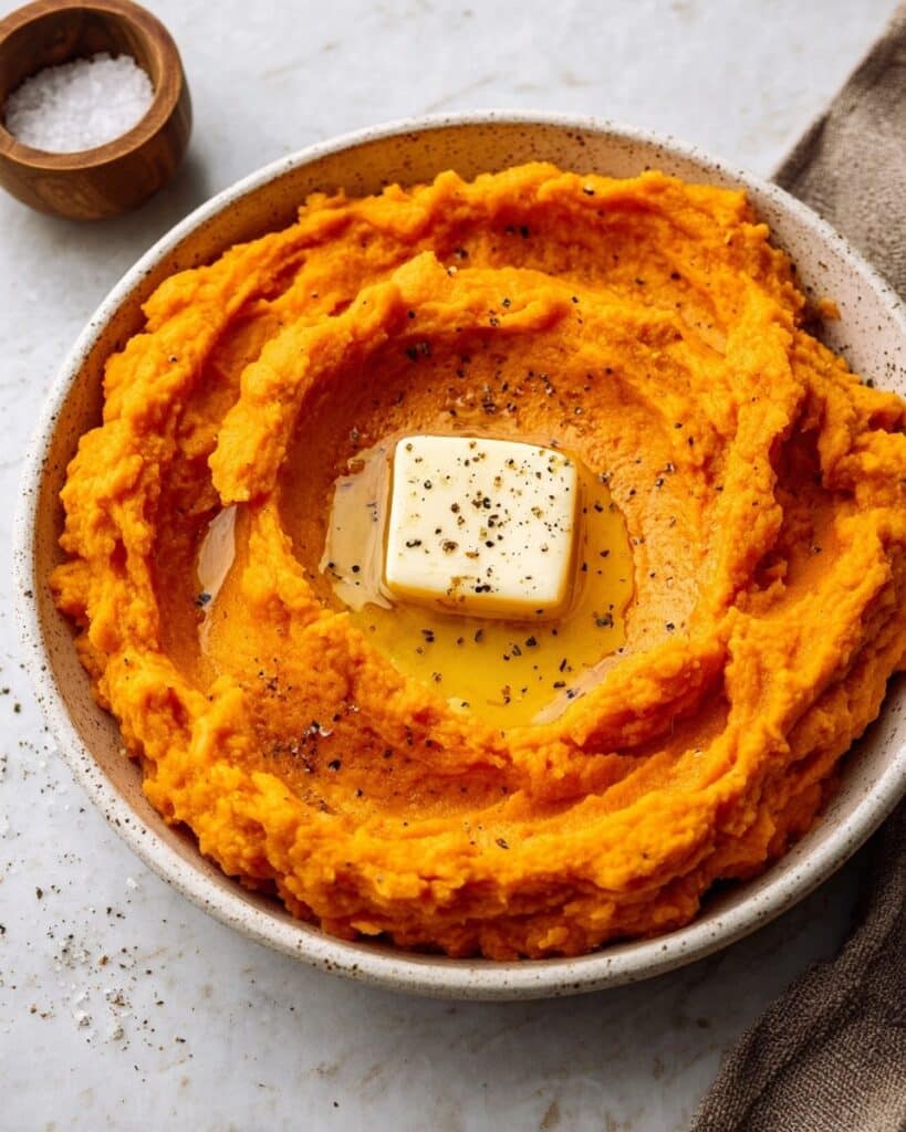 Mash Sweet Potatoes with Garlic and Cream Recipe