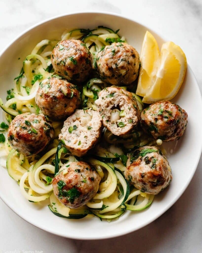 Easy Baked Chicken Meatballs with Lemon Herb Butter Sauce Recipe