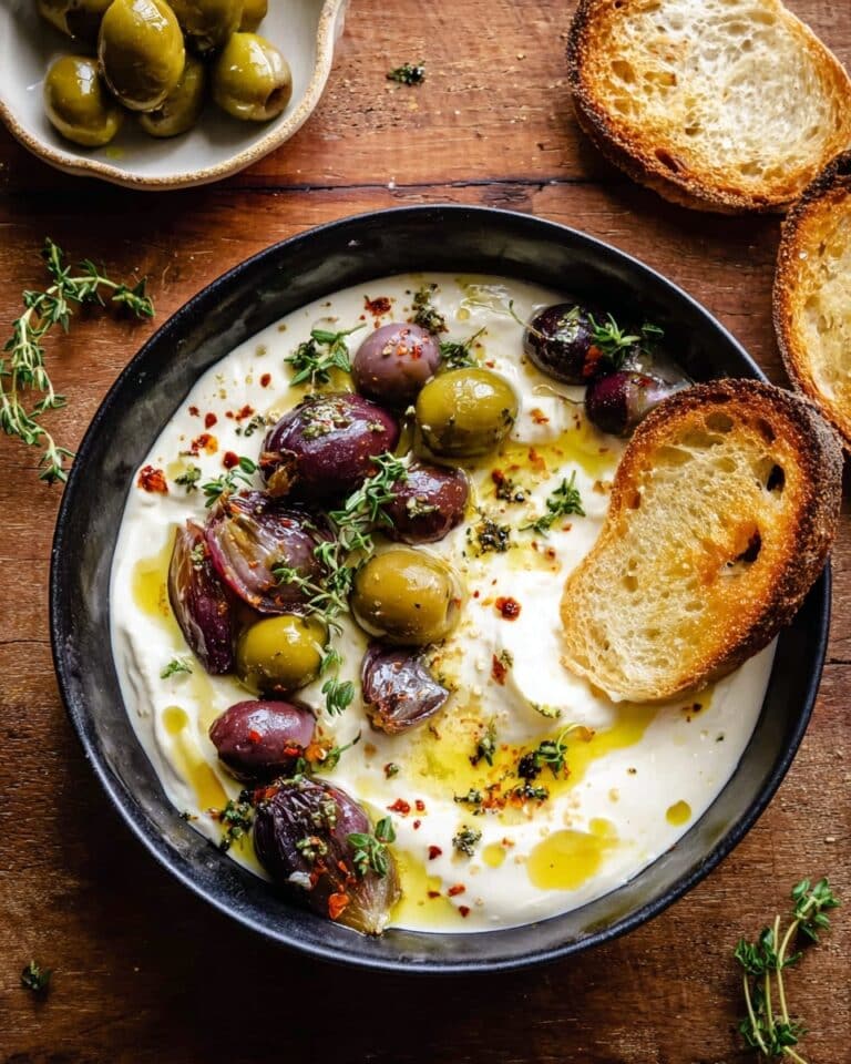 Honey Whipped Feta with Garlic Herb Roasted Olives Recipe