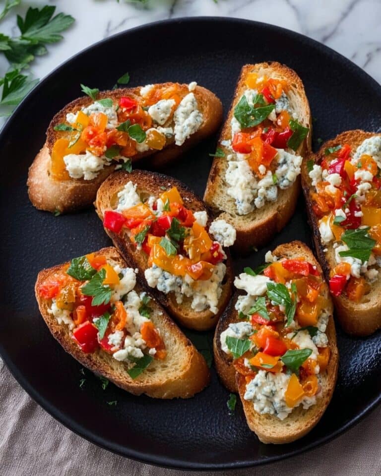 Gorgonzola Crostini with Roasted Red Pepper Recipe