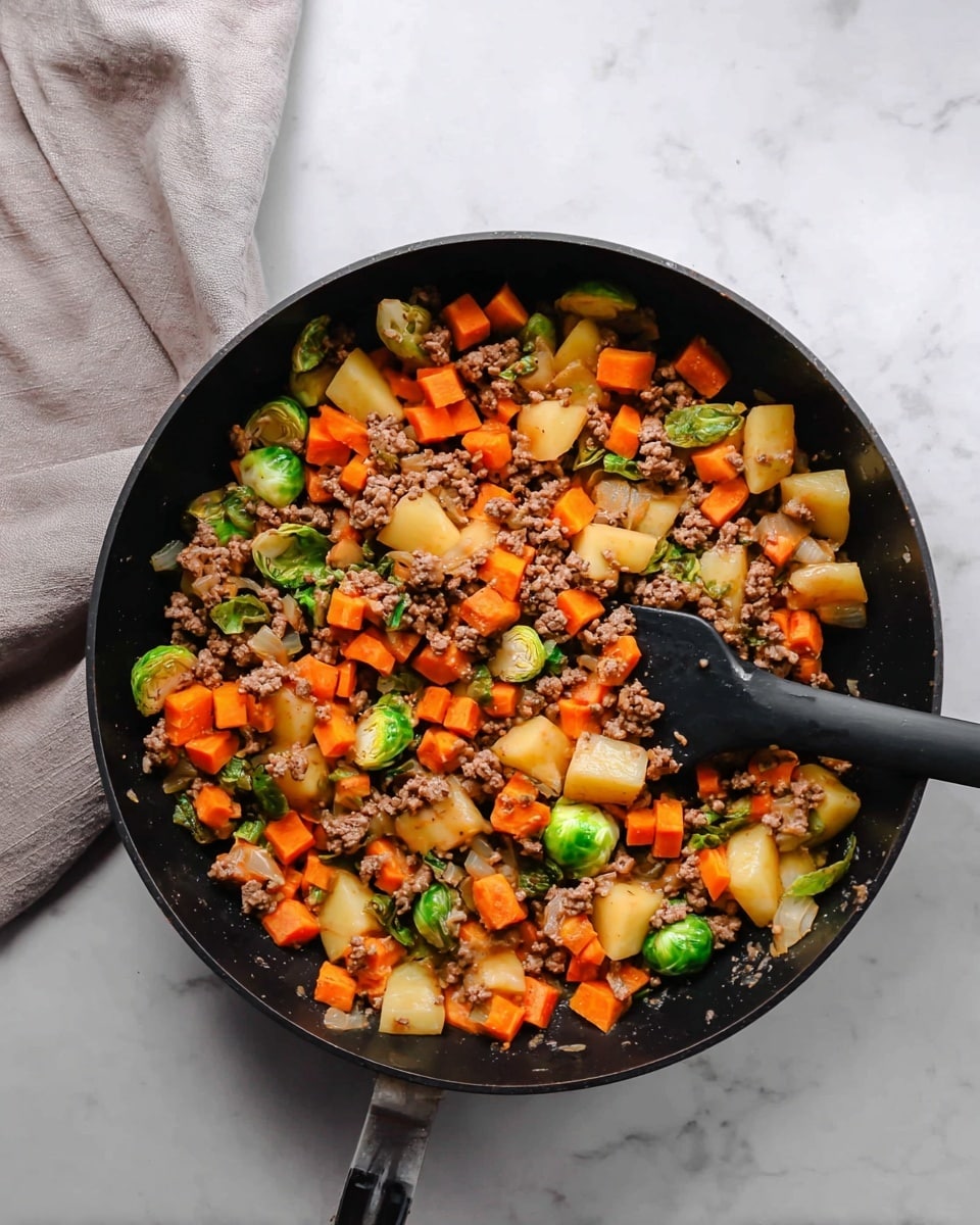 Ground Turkey Sweet Potato Skillet with Brussels Sprouts Recipe