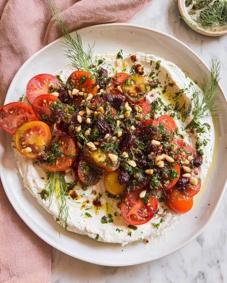 Heirloom Tomato Salad with Whipped Ricotta and Herb-Olive Topping Recipe