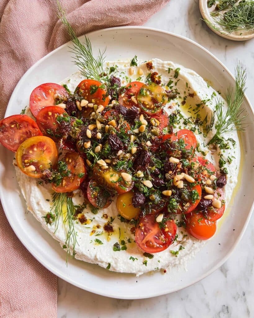 Heirloom Tomato Salad with Whipped Ricotta and Herb-Olive Topping Recipe